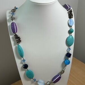 Premiere designs necklace/ Boho/ silver tone/ turquoise & purple color b…